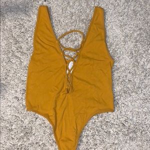 Ribbed Lace Up Bodysuit